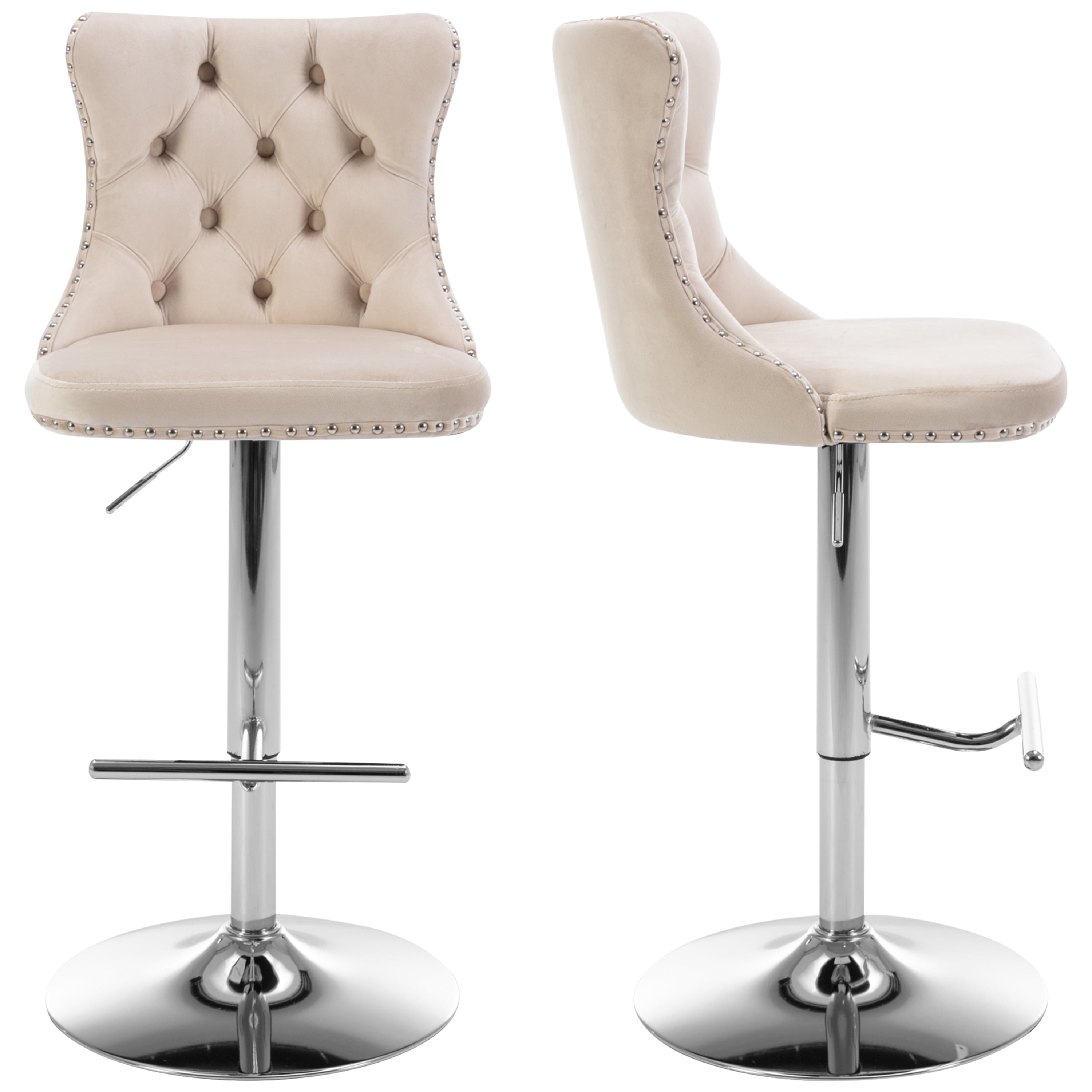 Swivel Bar Stools of 2, LegaHome Velvet Counter Height Barstools, 25-33 Inch Adjustable Height Bar Stools for Kitchen Counter, Modern Upholstered Kitchen Island Chairs, 300lbs Capacity, Beige