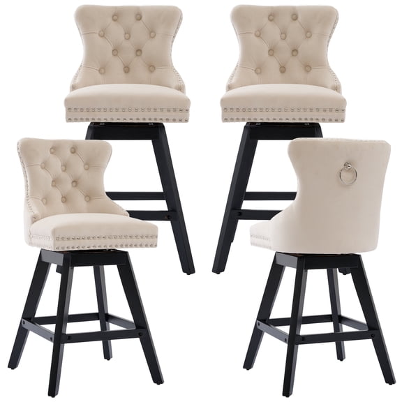 Legahome Swivel Bar Stools Set of 4, Modern Bar Stools with Back Set, Modern Velvet Counter Height Barstools with Wood Frame & Nailhead Trim, Bar Chairs for Kitchen Island, Beige (Set of 4)