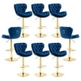 thumbnail image 1 of Swivel Bar Stools, Adjustable Height Bar Stools with Back and Golden Footrest, Upholstered Barstools, Modern Velvet Tufted Chairs for Kitchen Island(Navy,Set of 8), 1 of 9