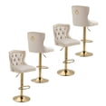 thumbnail image 1 of Swivel Bar Stools, Adjustable Height Bar Stools with Button Decor and Golden Footrest, Upholstered Barstools, Retro Style Nailheads Trim Chairs for Kitchen Island(Ivory,Set of 4), 1 of 9