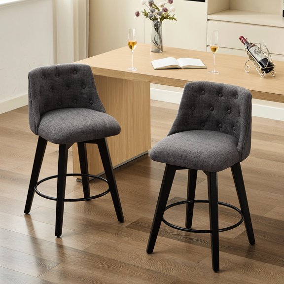 Swivel Bar Stools for Home Pub | Smooth 360° Swivel, Adjust on Slanted Floors | Linen Upholstery, Eco - Friendly Wood | Stain - Resistant, Comfortable All Day