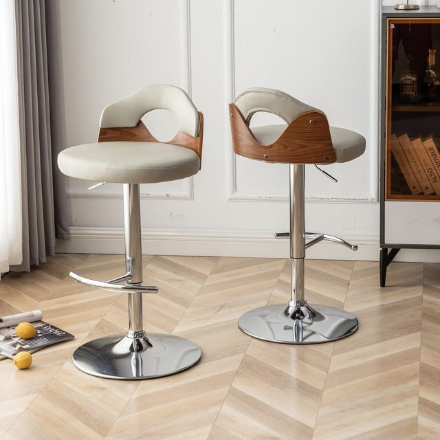 Swivel Bar Stools Mid Century Modern Faux Leather Barstools Adjustable