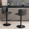 thumbnail image 1 of PU Leather Swivel Bar Stools Set of 2 with Footrest & Metal Base, Adjusatble Counter Height Bar Chairs with Button Tufted Back & Rivets Trim, Upholstered Dining Chairs for Bar, Kitchen, Dark Gray, 1 of 7
