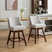 Swivel Bar Stools Set of 2, 26 Counter Height Bar Stools with Back & Footrest, Upholstered Kitchen Island Chairs with Built-in Nailhead Trim for Home Bar, Pub, Beige