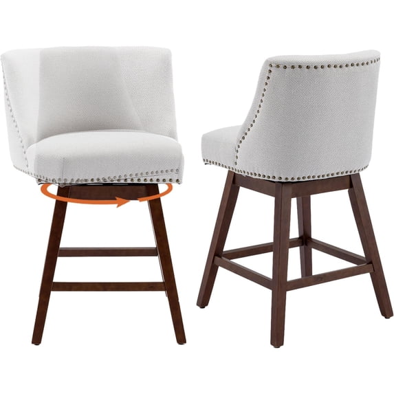 Swivel Bar Stools Set of 2, 26" Counter Height Bar Stools with Back & Footrest, Upholstered Kitchen Island Chairs with Nailhead Trim for Home Bar, Pub, Dining Room