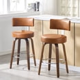 thumbnail image 1 of WOOW DEPOT PU Swivel Bar Stools Set of 2, 26" Seat Height Modern Upholstered Bar Chairs w/ Mid-back Round Seat Walnut Legs Leather Island Stools for Kitchen Counter, 1 of 11