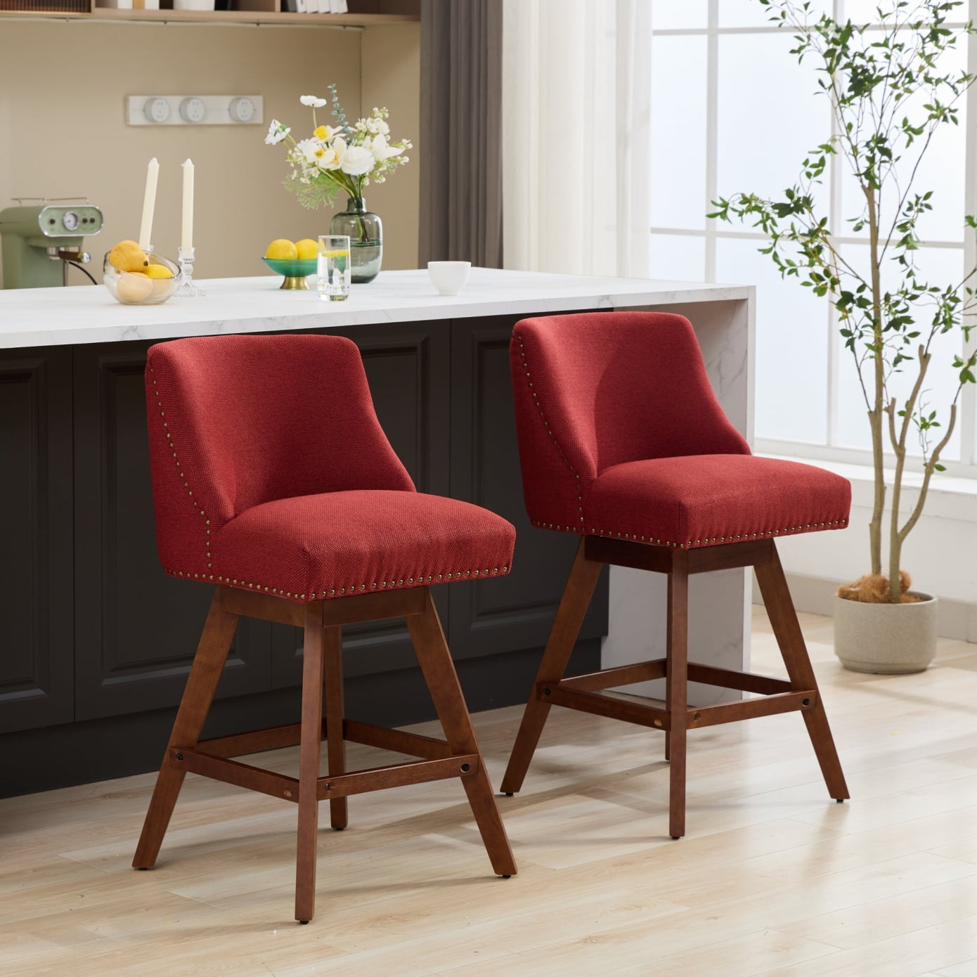 Swivel Bar Stools Set of 2, 26'' Upholstered Counter Height Swivel