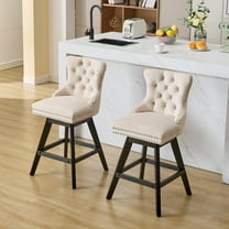 Swivel Bar Stools Set of 2, 26" Upholstered Counter Height Barstools with Nailhead Trim, Button Tufted and Wooden Legs, Velvet Bar Chairs Island Stools for Kitchen Counter, Beige