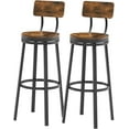 thumbnail image 1 of Swivel Bar Stools Set of 2, 29” Tall Industrial Barstools with Back & Round Wooden Seat, Metal Bar Chairs for Kitchen Counter, Pub, Bistro, Cafe, Rustic Brown and Black, 1 of 6