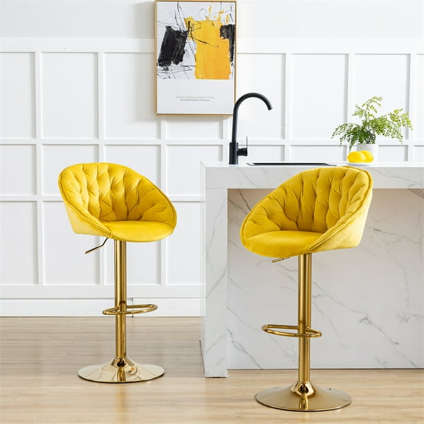 Swivel Bar Stools Set of 2 34 42 Inch Adjustable Counter Height Barstools with Tufted Back Gold Footrest and Metal Frame Vintage Upholstered Bar Chairs for Kitchen Island Pub Bistro Mustard Walmart Bu...