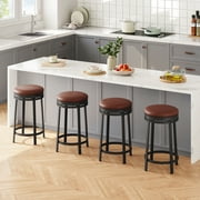 Swivel Bar Stools Set of 2/4 - 24 Counter Height, Backless Round PU Leather Upholstered Seat, Sturdy Metal Frame, Modern Bar Chairs for Kitchen Island or Home Bar, Brown or Black