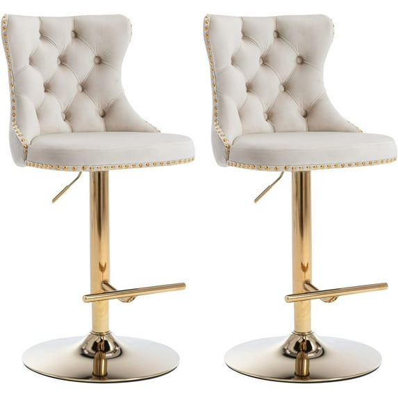 Swivel Bar Stools Set of 2,Adjustable Barstools with Back Velvet Tufted Counter Stools Modern Upholstered Bar Chairs with Nailhead for Kitchen Island Restaurant Pub Counter