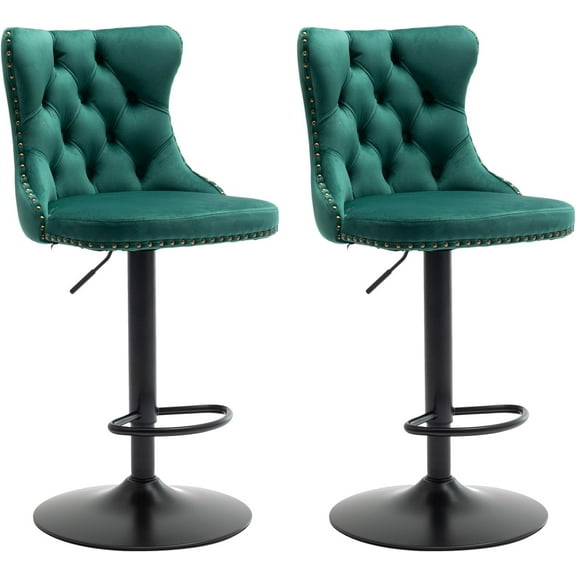 Swivel Bar Stools Set of 2,Adjustable Barstools with Back Velvet Tufted Counter Stools Modern Upholstered Bar Chairs with Nailhead for Kitchen Island Restaurant Pub Counter