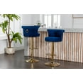 thumbnail image 1 of Swivel Bar Stools Set of 2 Adjustable Counter Height Chairs, Velvet Upholstered Barstools with Button Tufted Back and Rivet Decor, Mid-Century Bar Chairs with Footrest for Kitchen, Dining Room, Navy, 1 of 9