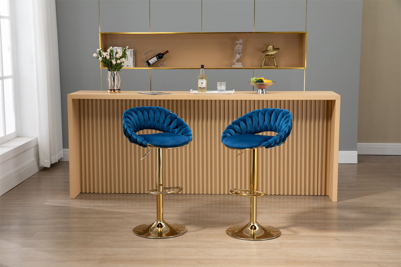 Swivel Bar Stools Set of 2, Adjustable Counter Height Bar Stools with ...