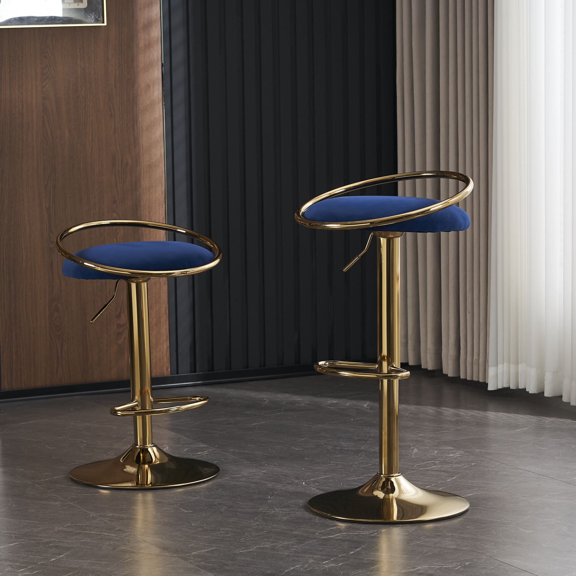 Blue Bar Stools Blue Velvet Bar Height Stool With Back & Footrest ...