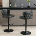 thumbnail image 1 of Swivel Bar Stools Set of 2, Adjustable Seat Height Counter Height Barstools with Button Tufted Back, Modern PU Leather Upholstered Bar Chairs for Kitchen Island Pub Dining Room, 1 of 9