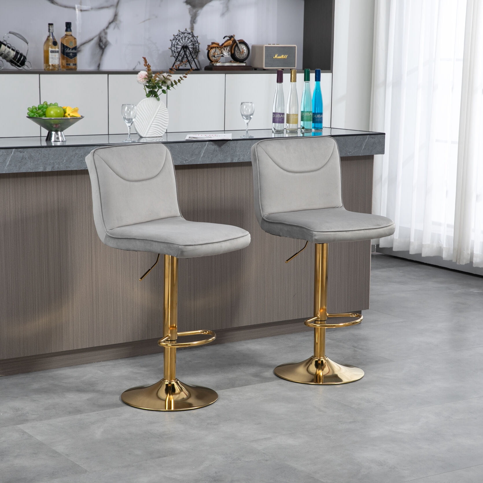 Swivel Bar Stools Set of 2, Comfy Upholstered Counter Height Bar Chairs ...