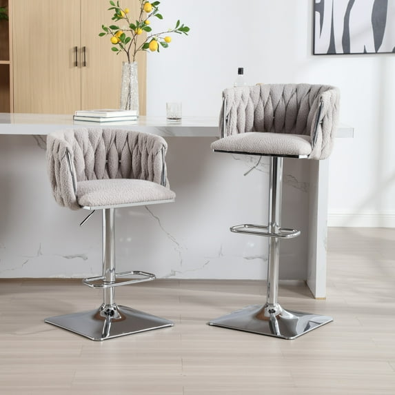 Swivel Bar Stools Set of 2, Counter Height Bar Stools with Back and Footrest, Bar Stools for kitchen island in Boucle, Adjustable Kitchen Counter Bar Chairs Barstool for Home Bar, Dining Room, Grey