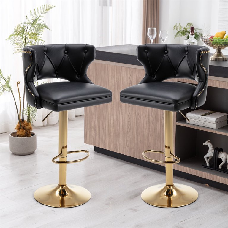 Swivel Bar Stools Set of 2 Counter Height Bar Chairs with Curved Open Back and Footrest Dining Chairs with Nailhead Trim Accent Bar Stool with Gold