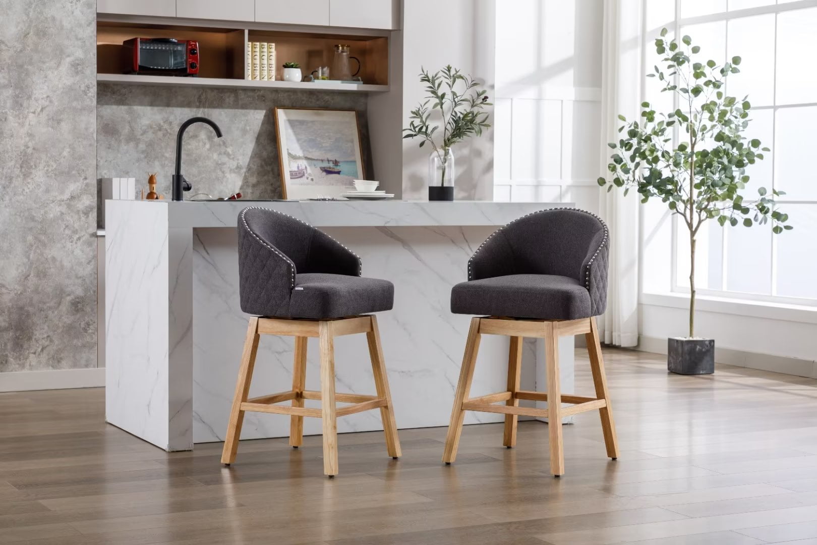 Swivel Bar Stools Set of 2,Counter Height Bar Chairs with Footrest and ...