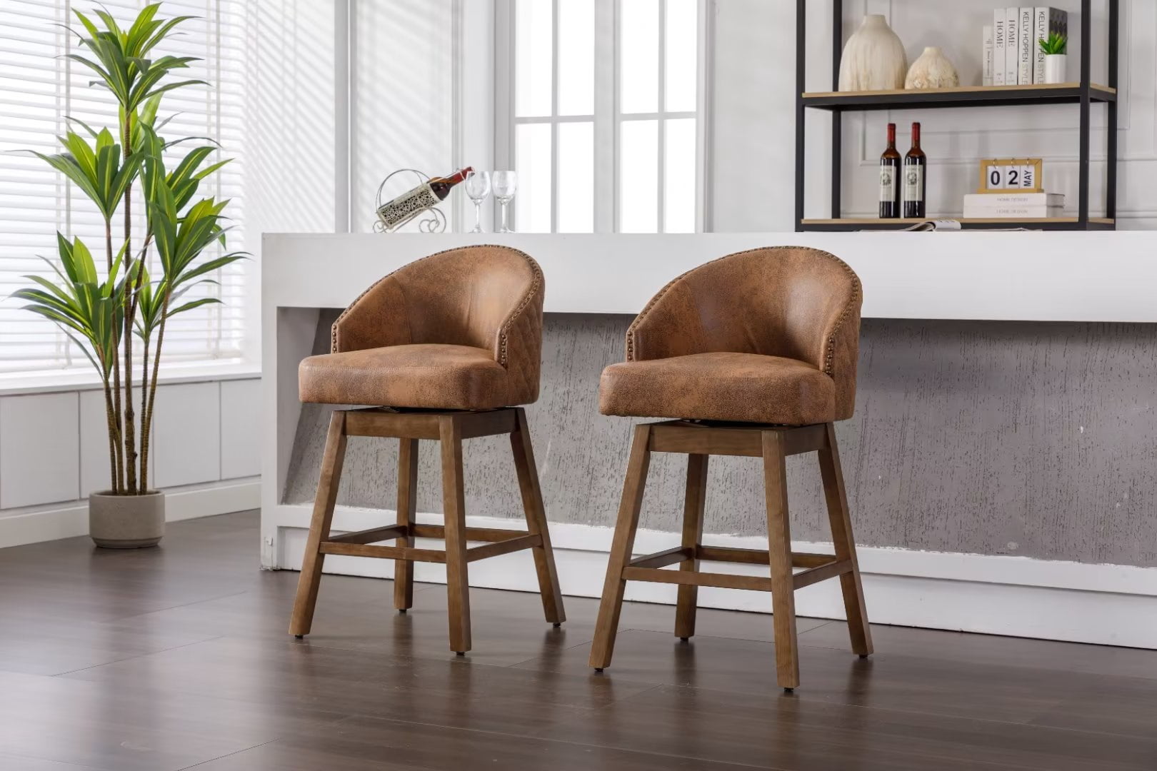 Swivel Bar Stools Set of 2,Counter Height Bar Chairs with Footrest and ...