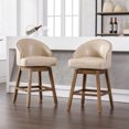 thumbnail image 1 of Swivel Bar Stools Set of 2, Counter Height Bar Stools, Retro Bar Chairs with Rivets and Curved High-Back, Solid Wood Barstools with Footrest for Kitchen Island, Dining Room, Apricot+PU, 1 of 8