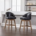 thumbnail image 1 of Swivel Bar Stools Set of 2, Counter Height Bar Stools, Retro Bar Chairs with Rivets and Curved High-Back, Solid Wood Barstools with Footrest for Kitchen Island, Dining Room, Black+PU, 1 of 9