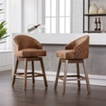thumbnail image 1 of Swivel Bar Stools Set of 2, Counter Height Bar Stools, Retro Bar Chairs with Rivets and Curved High-Back, Solid Wood Barstools with Footrest for Kitchen Island, Dining Room, Coffee+Polyester, 1 of 1