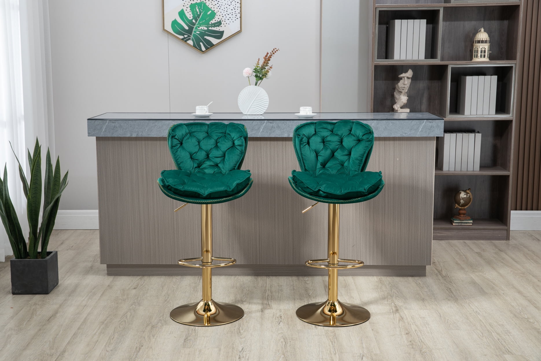 Swivel Bar Stools Set of 2 with Curved Back, Comfy Upholstered Counter ...