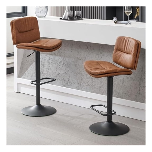 Swivel Bar Stools Set of 2, Double-Layer Upholstered Counter Height Bar Stools with Back, Adjustable Bar Stool 24"-32", Faux Leather Barstools for Kitchen Island (Brown, 2PCS (24"-32"))