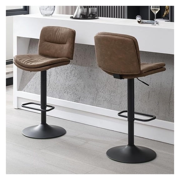 Swivel Bar Stools Set of 2, Double-Layer Upholstered Counter Height Bar Stools with Back, Adjustable Bar Stool 24"-32", Faux Leather Barstools for Kitchen Island (Tan, 2PCS (24"-32"))