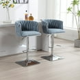 thumbnail image 1 of Swivel Bar Stools Set of 2 with Footrest, Modern Boucle Upholstered Counter Height Barstools with Adjustable Lift, Bar Chairs with Metal Base for Pub, Kitchen, Dining Room, Club, Light Blue, 1 of 9