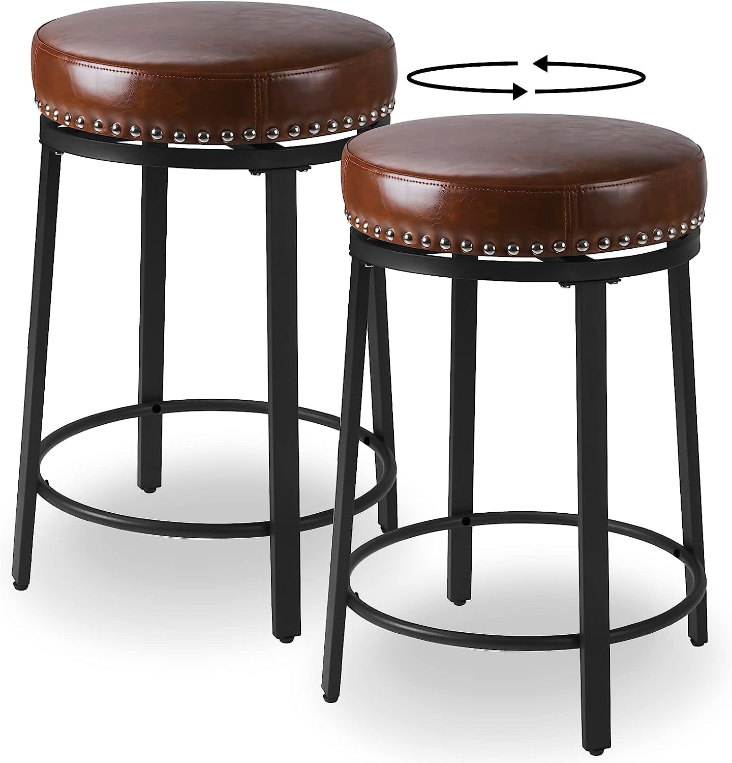 Swivel Bar Stools Set of 2, Industrial Counter Height Bar Stools Round