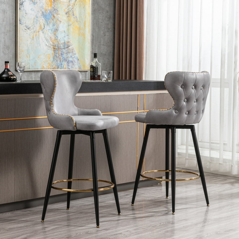 Swivel Bar Stools Set of 2, Modern Leathaire Fabric Bar Chairs with ...