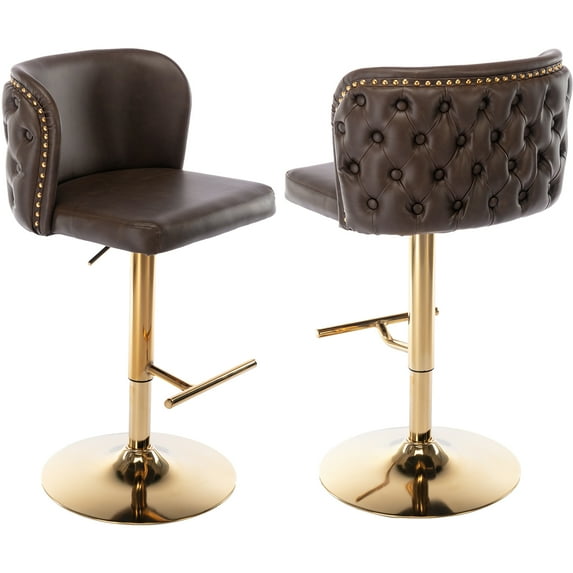 Swivel Bar Stools Set of 2, PU Leather Bar Stools with Back, 25"-33" Counter Height to Bar Height Adjustable Stool Chairs, for Kitchen Island Pub Dining Room (2Pcs,Chocolate Brown)