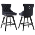 thumbnail image 1 of Swivel Bar Stools Set of 2, Velvet Counter Height Bar Stools with Back, Swivel Dining Chair with Button Tufted and Wooden Legs, Kitchen Chair Counter Stools for Kitchen Island Kitchen Counter, Black, 1 of 12