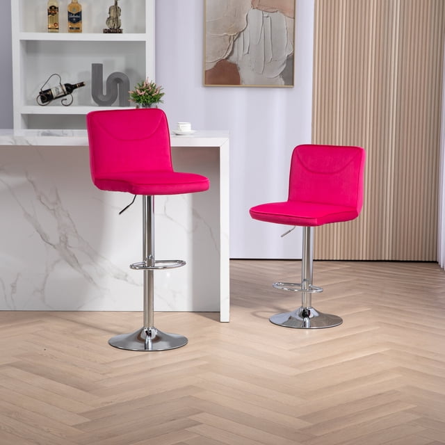 Swivel Bar Stools Set of 2, Velvet Upholstered Counter Height Bar Stools with Back and Silver