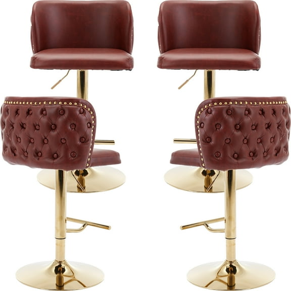 Swivel Bar Stools Set of 4, PU Leather Bar Stools with Back, 25"-33" Counter Height to Bar Height Adjustable Stool Chairs, for Kitchen Island Pub Dining Room (4Pcs,Burgundy Wine Red)