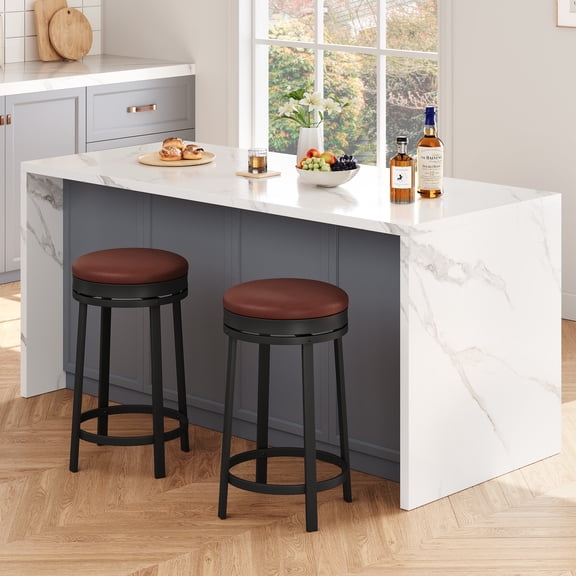 Swivel Bar Stools Set of 2, 24-Inch Counter Height Bar Stools, Faux Leather Upholstered, Modern Minimalist Design for Kitchen, Bar and Home
