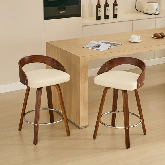 Swivel Bar Stools Set of 2, 25" Height Low Back Stools with Cushioned Seats & Floor Protectors