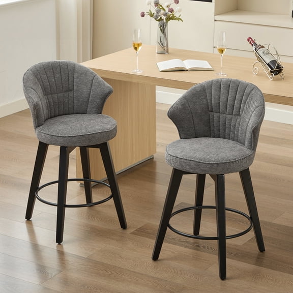 Swivel Bar Stools Set of 2 | 360° Rotation for Kitchen Use, Easy Assembly | Solid Wood & Foam Cushion | Overcome Wobbly and Stain Problems