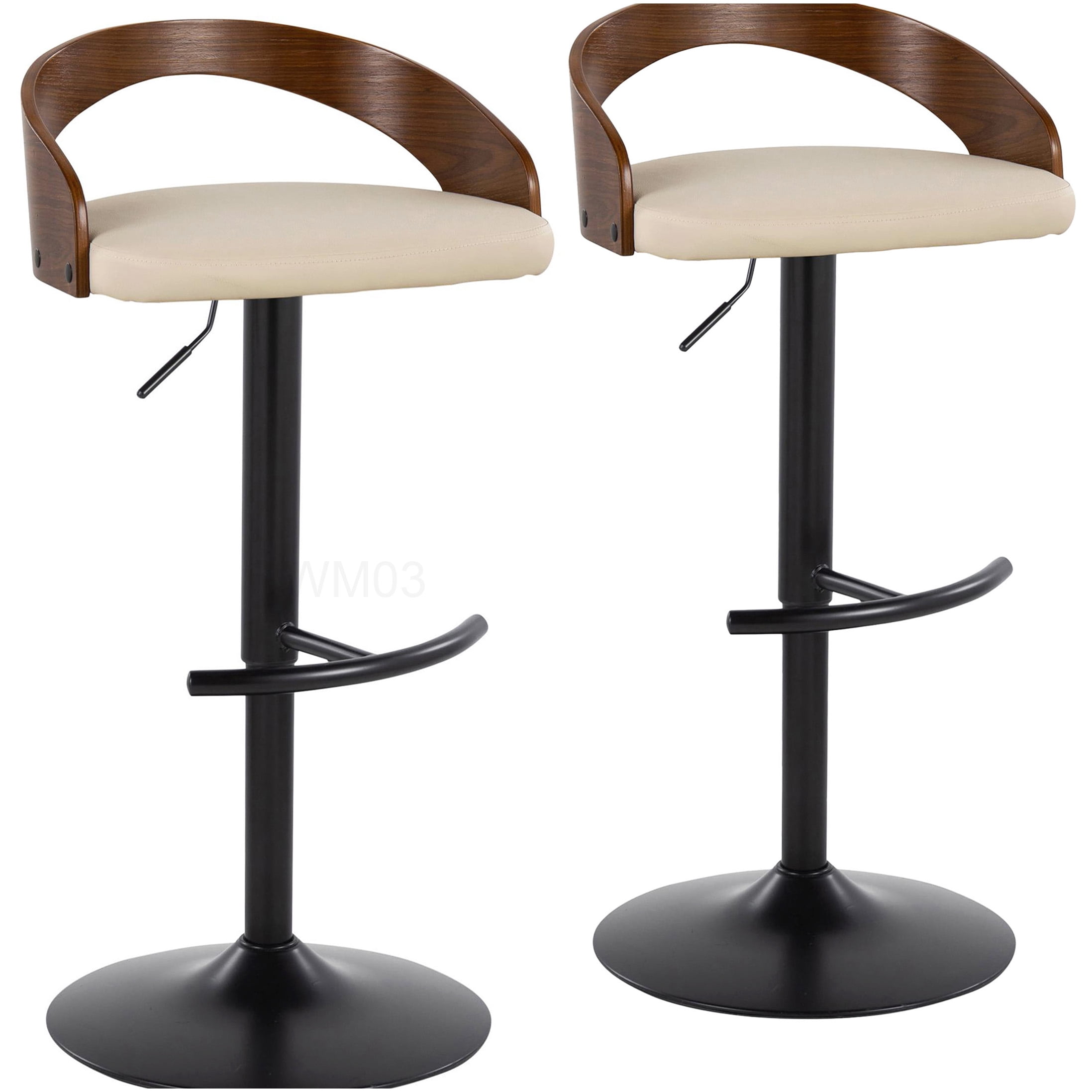 Modern Adjustable Swivel Bar Stools Set of 2 with Faux Leather Upholstery and Footrest