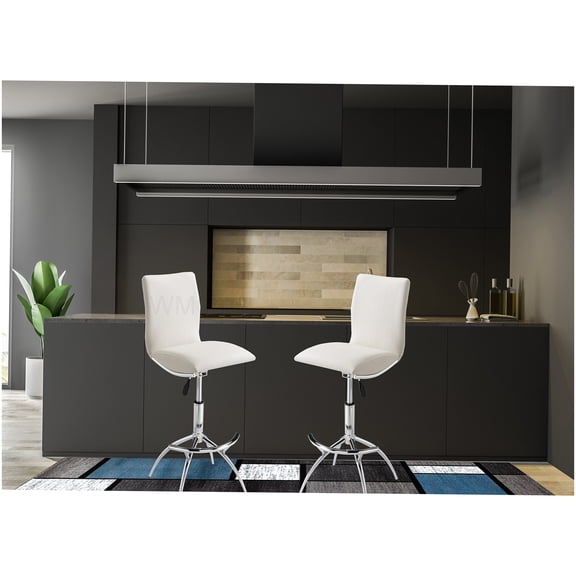 Swivel Bar Stools Set of 2, Adjustable Height Kitchen Stools with White Faux Leather Seat and Chrome Legs