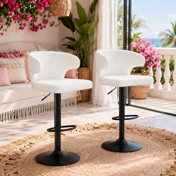 Swivel Bar Stools Set of 2 Adjustable Leather Black 17.7" Base for Kitchen Bar