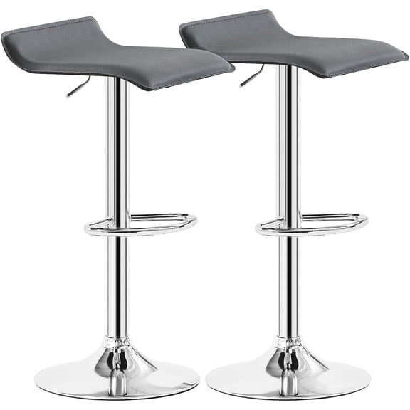 Swivel Bar Stools Set of 2 Height Adjustable Modern Armless PVC Stools Dark Grey