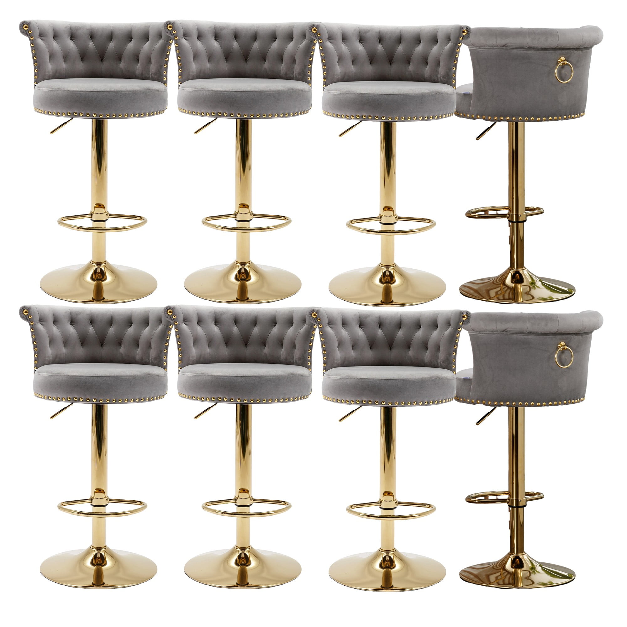 Swivel Bar Stools, Velvet Adjustable Height Bar Stools with Back and ...