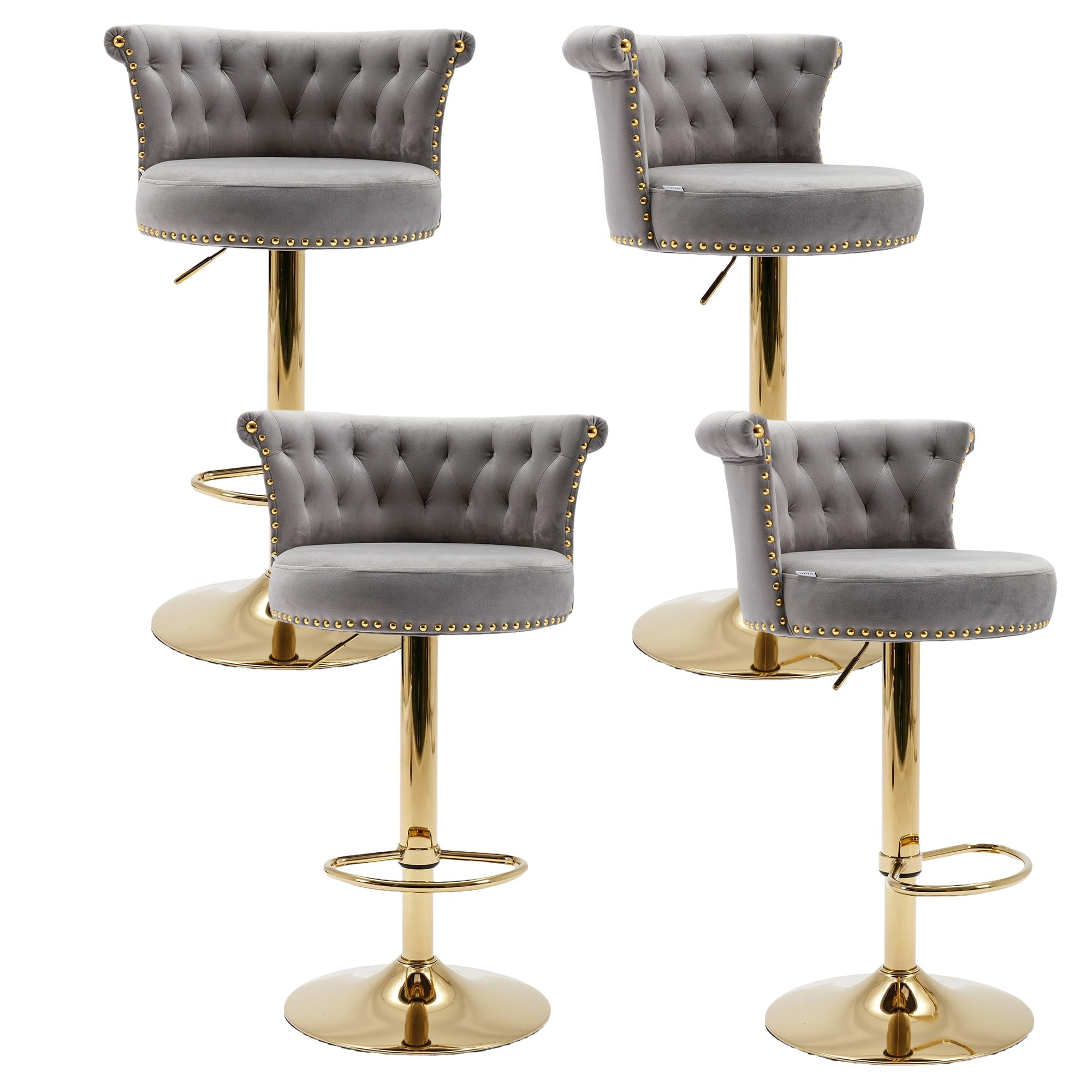 Swivel Bar Stools, Velvet Adjustable Height Bar Stools with Back and