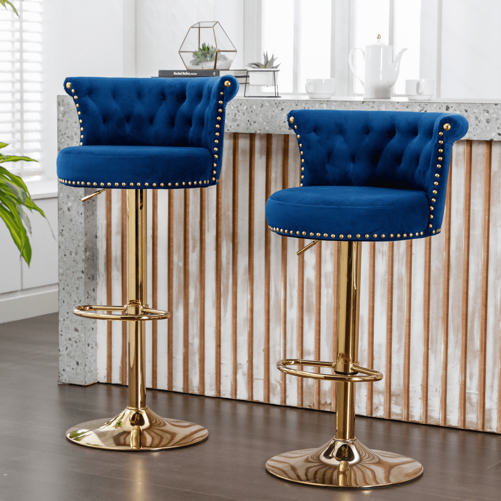 Swivel Bar Stools, Velvet Adjustable Height Bar Stools with Back and