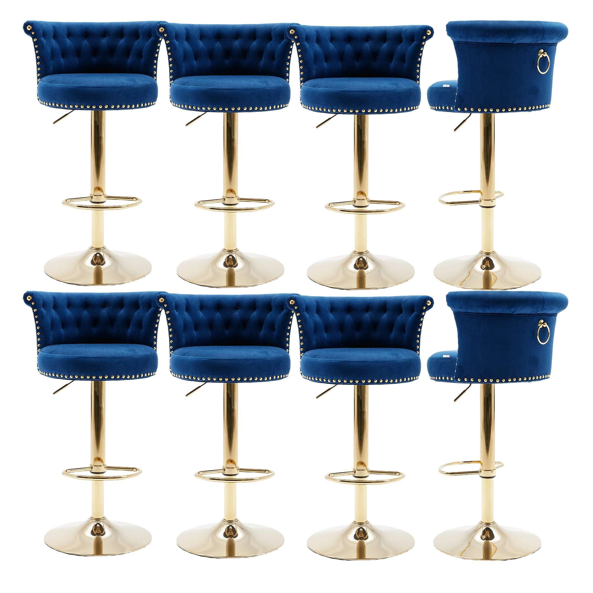 Swivel Bar Stools, Velvet Adjustable Height Bar Stools with Back and
